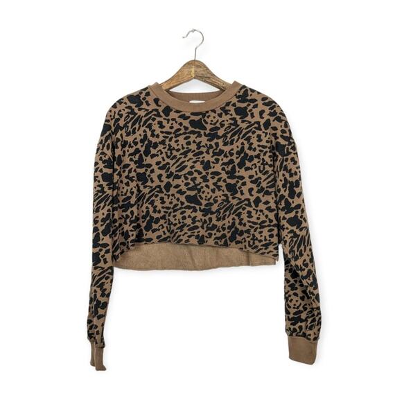 Socialite Brown & Black Animal Print Cropped Crewneck Sweatshirt Size S - Picture 1 of 7